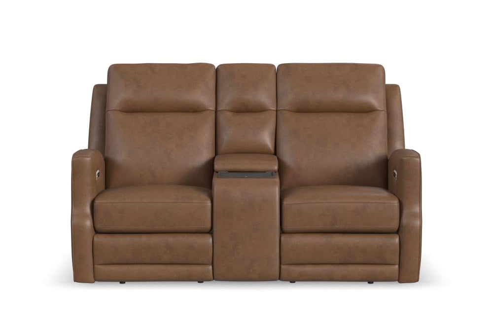 Maxwell Power Reclining Loveseat with Console, Power Headrests and Lumbar - Brown